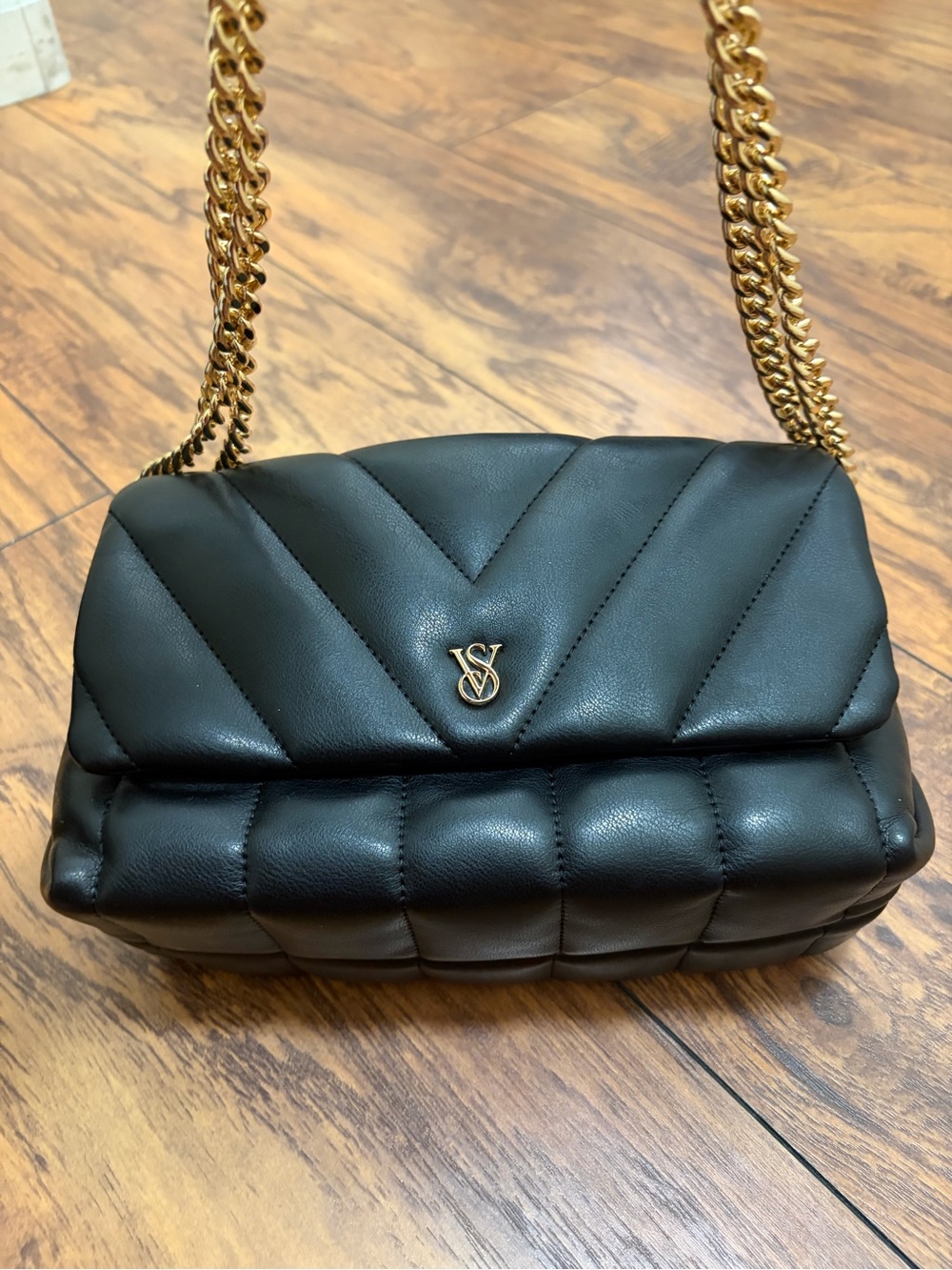 Victoria's Secret Black Quilted Shoulder Bag with Gold Chain